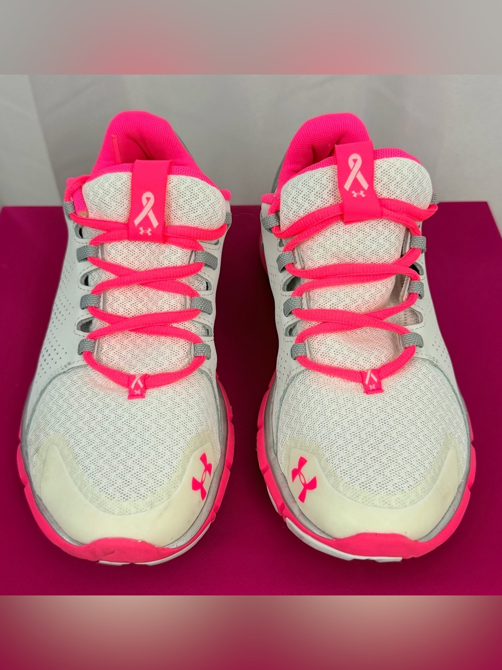 Under Armour  Micro White & Neon Pink Breast Cancer Awareness Running Shoe 8.5